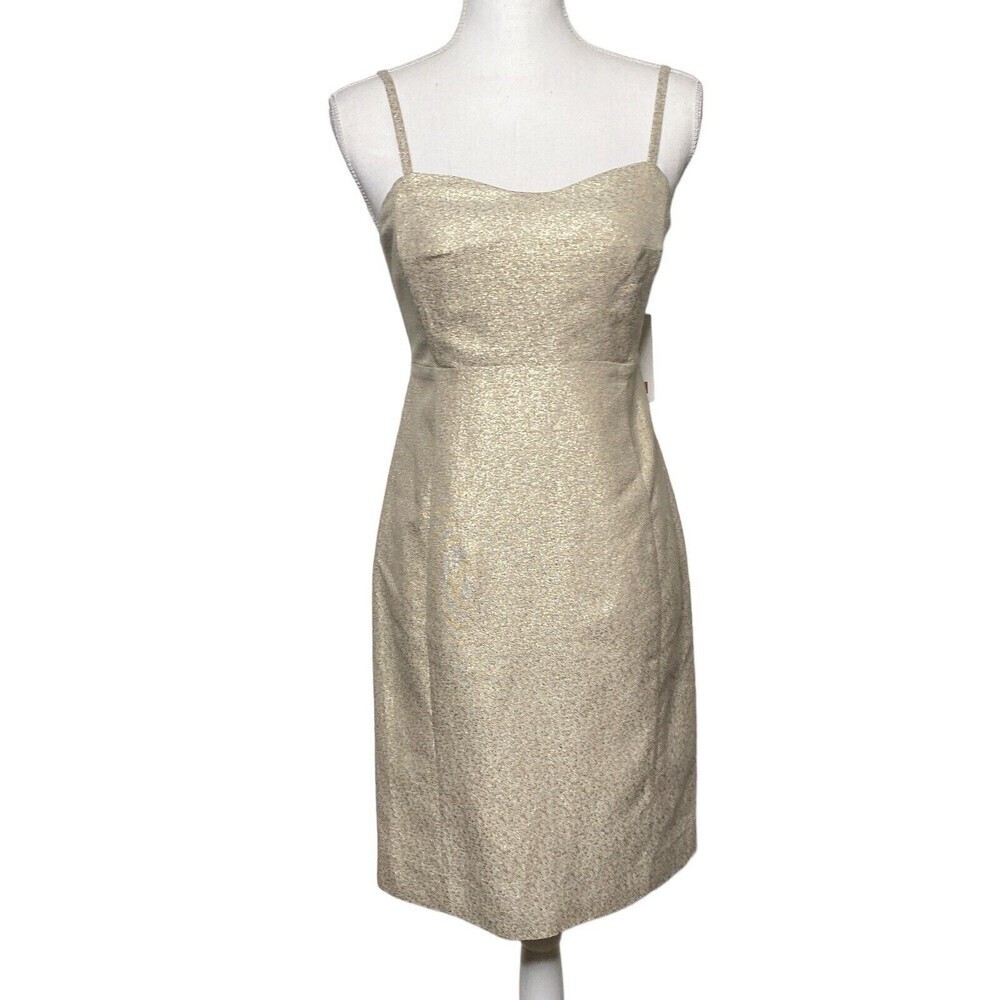 Comptoir Des Cotonniers Midi Dress Women SZ 36 Silver Gold Metallic Party Holida